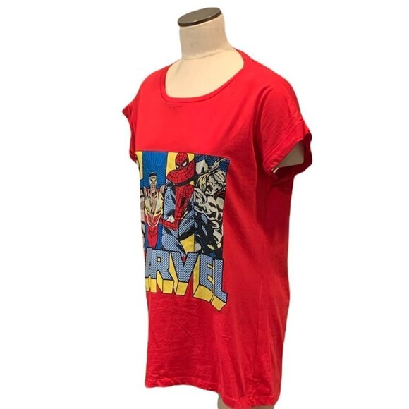Marvel Comics Sz S/M Four Superheroes Slash Back Graphic Tee Red 199C - Picture 3 of 6